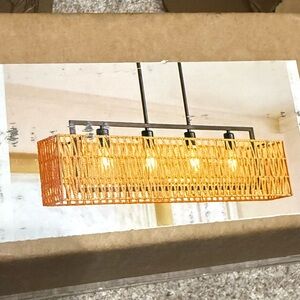 InterMaka Boho Hand Woven Chandelier 4 Light for Living or Dining Room New